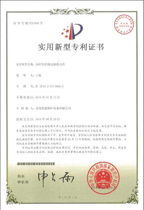 內針形管實用新型專利證書 內針形管實用新型專利證書